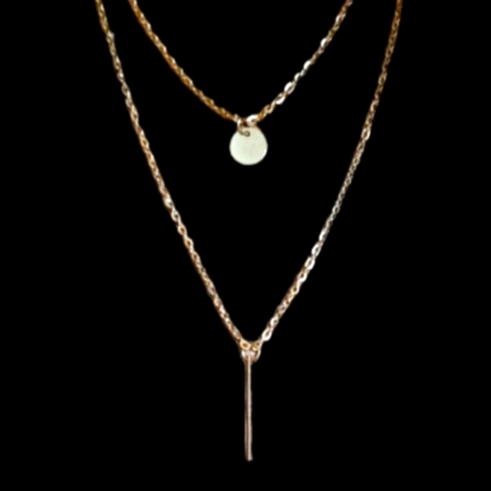 Gold Tone Layered Chain Necklace With Two Pendants